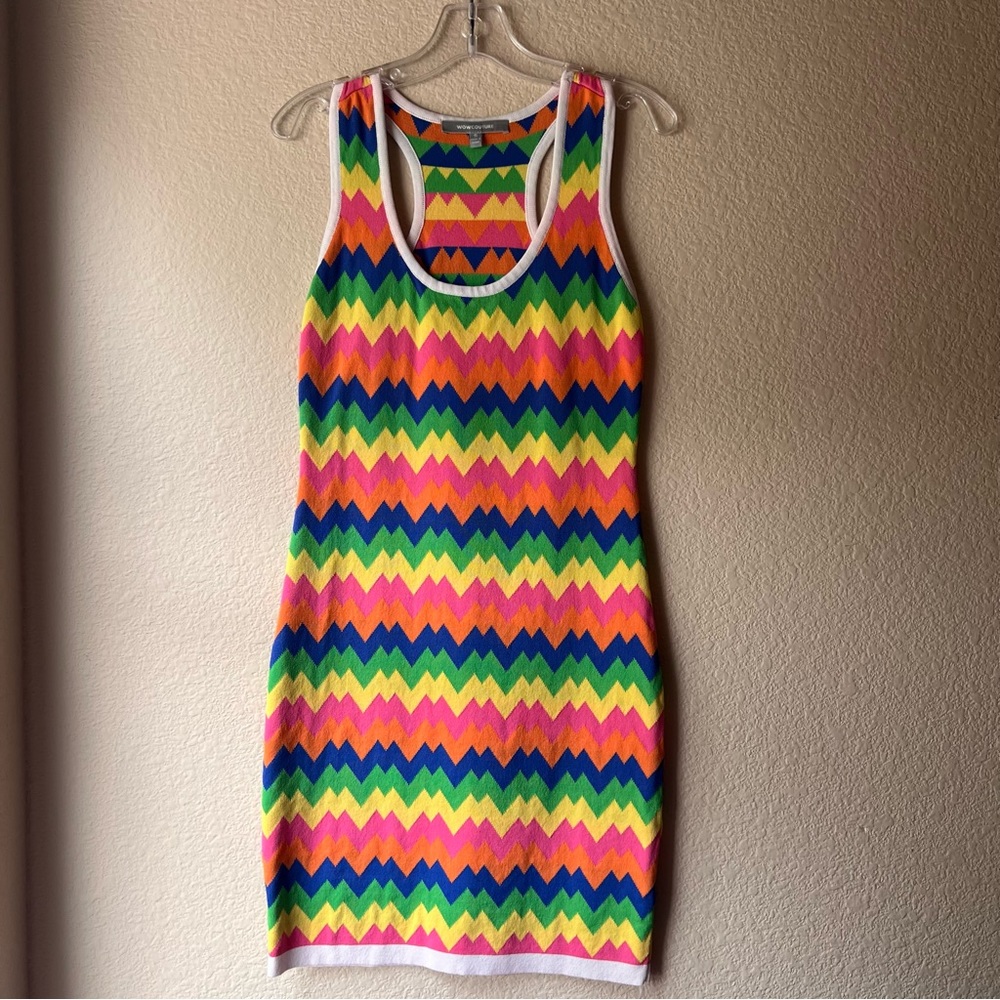 Wow Couture Colorful Zig Zag racer back tank mini dress size S